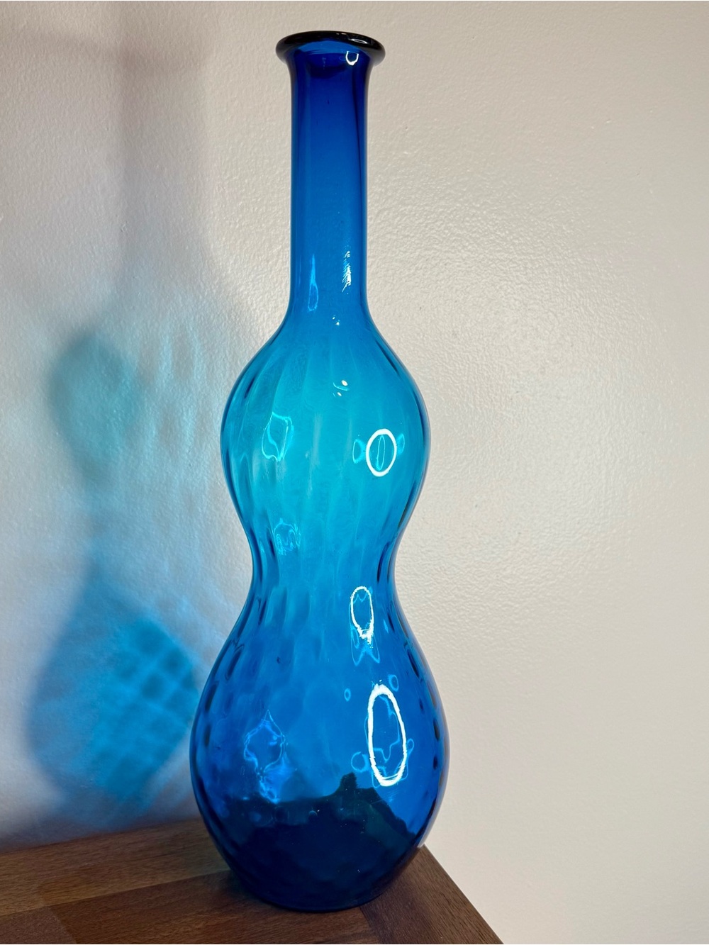 Empoli Glass Decanter Blue Optic Swirl MCM Genie Bottle Vase Made in Italy